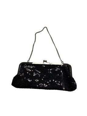 Ann Taylor Loft Black Sequin Shoulder Bag Evening Clutch Purse
